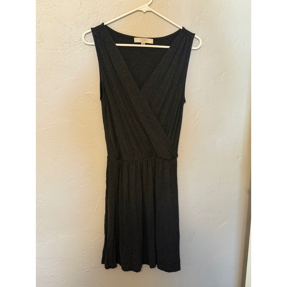 LOFT Ann Taylor Gray Sleeveless Faux Wrap Elastic Waist Knit Dress Small